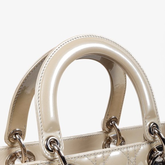 Christian Dior Large Pearl Taupe Patent Leather Lady Dior - Picture 8 of 14